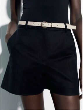 Zara Black High-Waist Shorts with Cream Belt